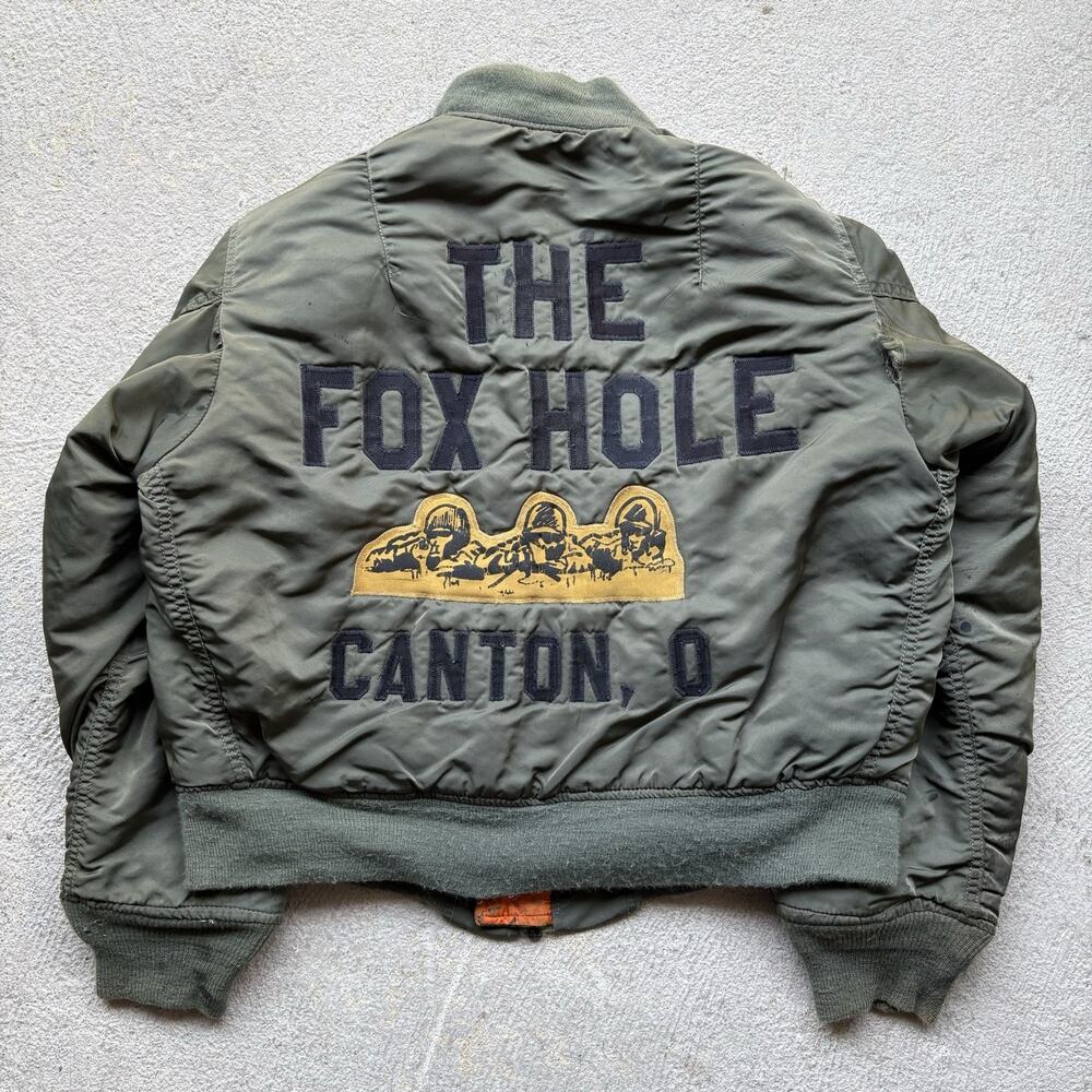 Vintage MA-1 Flight Bomber Alpha Patch Jacket Vietnam Stenciled Fox Hole M